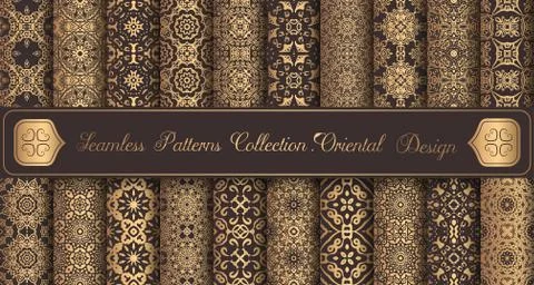 Vintage backgrounds luxury seamless patterns golden design elements Stock Illustration