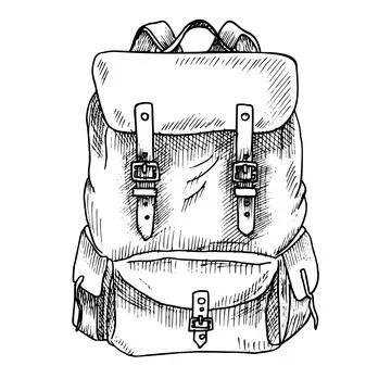 Vintage Backpack vector illustration. Hand drawn drawing of travel bag for Stock Illustration