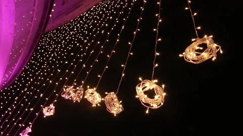 Vintage Backyard Party with Warm String Lights and Garden Decoration Stock Footage 345274048