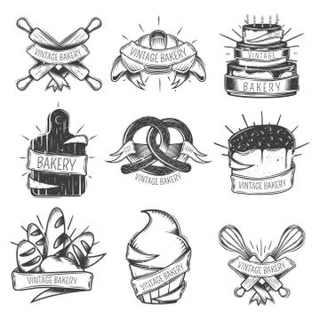 Vintage Bakery Icon Set Illustrazione stock
