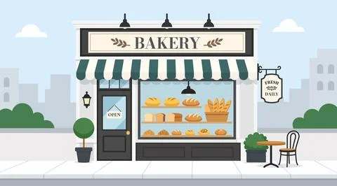 Vintage bakery storefront with fresh bread Stock Illustration