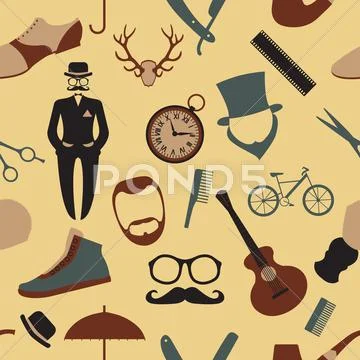 Vintage barber, hairstyle and gentlemen background. Seamless pattern ...