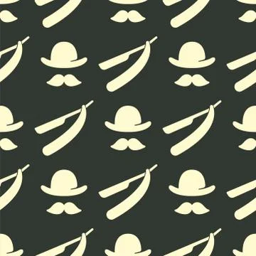 Vintage barber seamless pattern background retro style typography flourishes and Stock Illustration