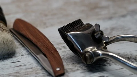 Vintage barber tools dangerous razor hairdressing scissors old manual clipper Видео 121807199