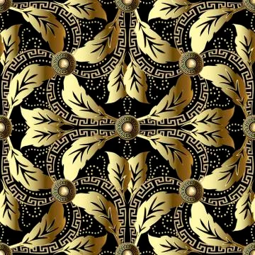 Vintage Baroque 3d vector seamless pattern. Ornamental floral background. Lea 스톡 일러스트