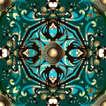 Vintage Baroque 3d vector seamless pattern. Ornamental floral background. Dam Stock Illustration