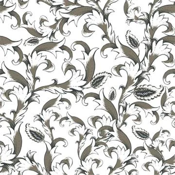 Vintage baroque seamless pattern with swirls Stock Illustration