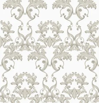 Vintage Baroque seamless texture pattern Vector. Wallpaper ornament decor. Te Illustrazione stock