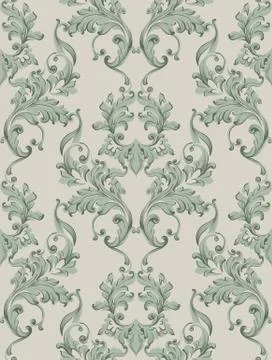 Vintage Baroque seamless texture pattern Vector. Wallpaper ornament decor. Te Stock Illustration