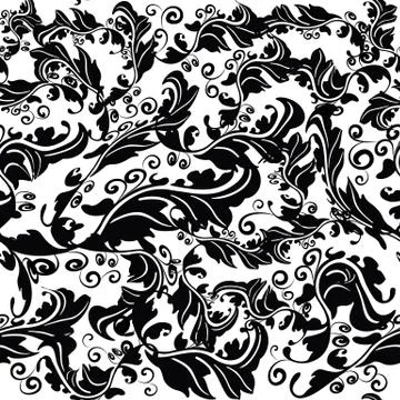 Vintage baroque vector seamless pattern. Leafy foliage black and Illustrazione stock