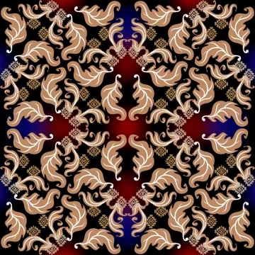 Vintage Baroque vector seamless pattern. Floral ornamental glowing greek 스톡 일러스트