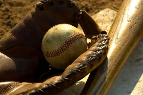 Vintage baseball on base Stock Photos
