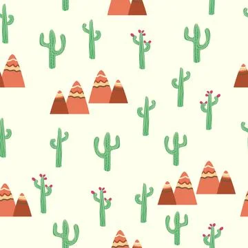 Vintage beautiful seamless desert pattern illustration. Landscape with a cact Stock Illustration