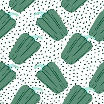 Vintage bell pepper seamless pattern on dots background. Stock Illustration