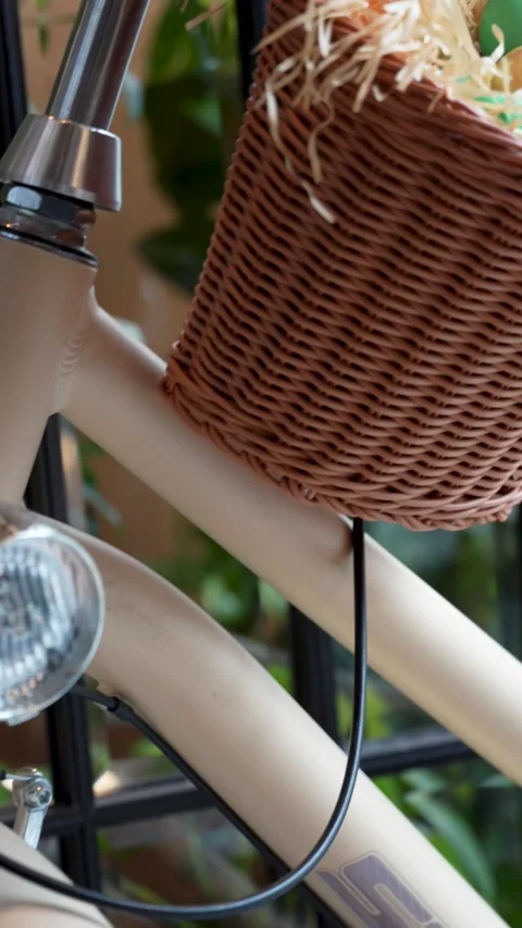 Vintage Bicycle with Easter Egg Basket. Close-up of a city bike with a wick.. Stock-Footage 331215118