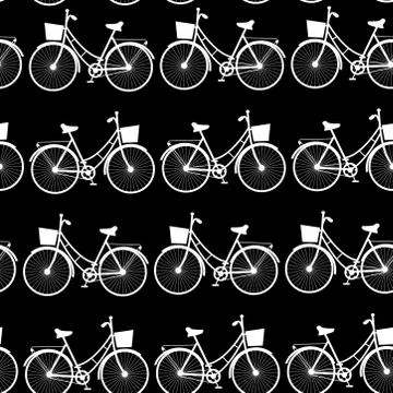 Vintage bicycles, seamless pattern black and white. Stock Illustration