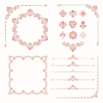 Vintage Big Set of Classic Vector Pink Patterns. Collection of Graphics Stock Illustration