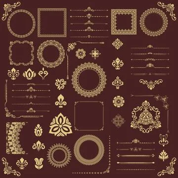 Vintage Big Set of Classic Vector Golden Patterns. Collection of Graphics Stock Illustration