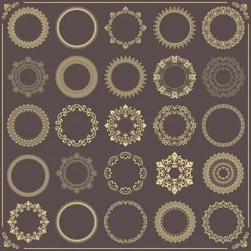 Vintage Big Set of Round Patterns. Collection of Graphics Illustrazione stock