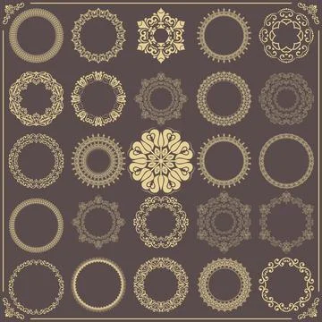 Vintage Big Set of Round Vector Patterns. Collection of Graphics 库存插图