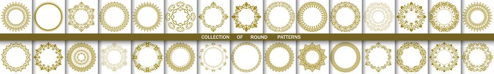 Vintage Big Set of Round Vector Patterns. Collection of Graphics 库存插图