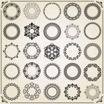 Vintage Big Set of Round Vector Patterns. Collection of Graphics Illustrazione stock