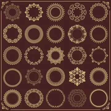 Vintage Big Set of Round Vector Patterns. Collection of Graphics 库存插图