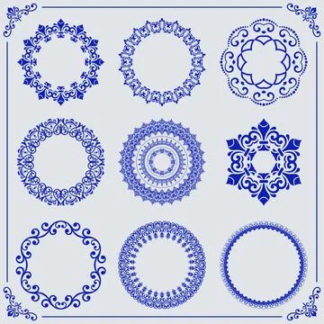 Vintage Big Set of Round Vector Patterns. Collection of Graphics 库存插图