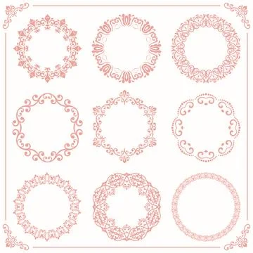 Vintage Big Set of Round Vector Patterns. Collection of Graphics 库存插图