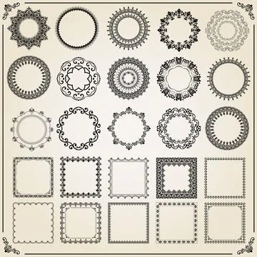 Vintage Big Set of Square Vector Patterns. Collection of Graphics Stock Illustration