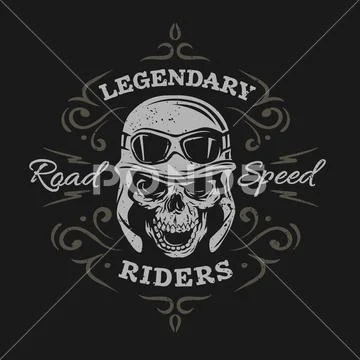 Vintage Biker Skull. On a dark background. Stock Illustration