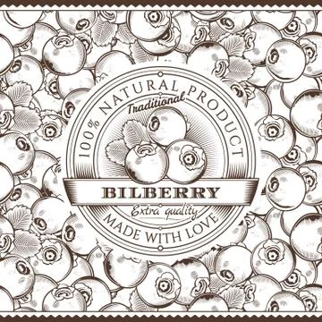 Vintage Bilberry Label On Seamless Pattern Stock Illustration