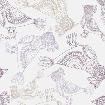Vintage bird seamless pattern. Decorative parrots and peacocks seamless backg Stock Illustration