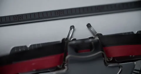 Vintage Black and Red Typewriter with Metal Ruler Close-Up Stock Footage 308367144