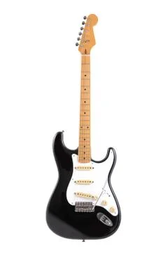 Vintage black and white electric guitar isolated on white with clipping path Stock Photos
