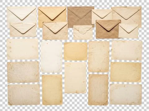 Vintage blank envelopes set featuring aged paper textures mail. Stock Photos