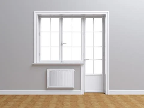 Vintage blank window inside room. 3d illustration Stock Illustration