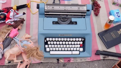 Vintage blue typewriter Stock Footage 116135108