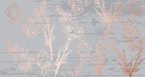 Vintage boho pattern flowers Vector line art. Golden glossy structure. Hand m Illustrazione stock