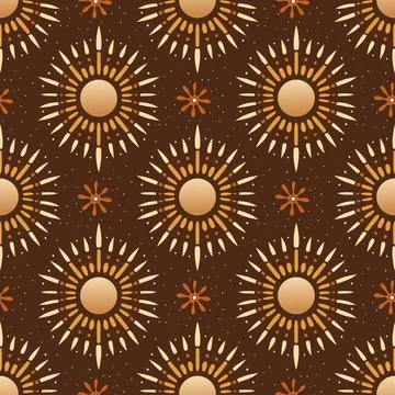 Vintage Boho Sun Seamless Pattern Ornamental Rays And Decorative Celestial .. Stock Illustration