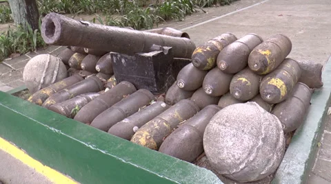 Vintage bombs with cannon Stock Footage 34301878