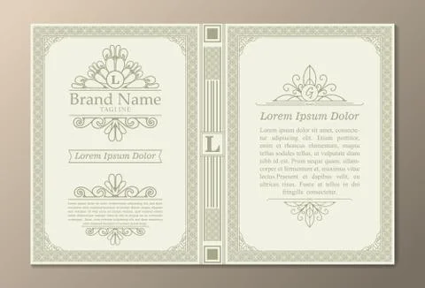 Vintage book layouts and design - covers and pages, classical rich frames, di Illustrazione stock