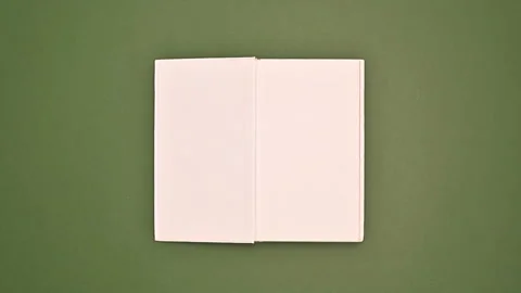 Vintage Book Opens to Copy Space page on green background Stock Footage 254807802