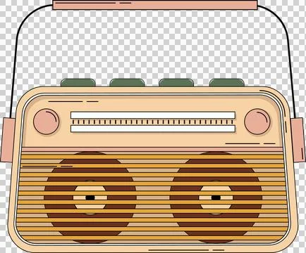 Vintage boombox is featuring flat design with dual speakers, tuning knobs on Stock Illustration