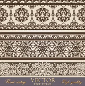 Vintage border design elements collection.  retro floral ornament. Stock Illustration