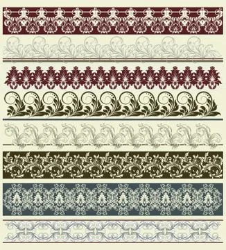 Vintage border elements with ornate elegant retro abstract floral design Stock Illustration