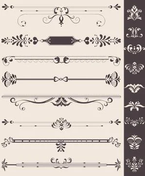 Vintage border elements with ornate elegant retro abstract floral design Stock Illustration