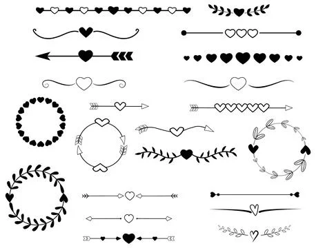 Vintage borders and scroll elements on white background. Dividers set. Stock Illustration