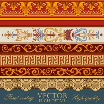 Vintage borders design. floral pattern retro border tiling elements. イラスト素材