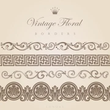 Vintage borders vector design elements collection. floral ornament. Stock Illustration